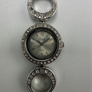 Vivani Watch Women Silver Tone Round Dial Rhinestone Accent Band New Battery 8"